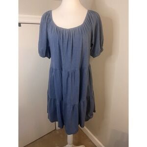 Velvet By Graham & Spencer Blue Babydoll Dress XS CottageCore Boho Beachy Tiered
